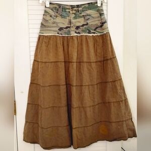 Women's Vintage Vanilla Jeans Army Camo Eyelet Maxi Skirt.
